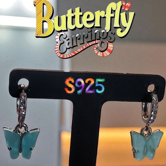 Silver Butterfly Earrings with Crystal Accents - Picture 1 of 3